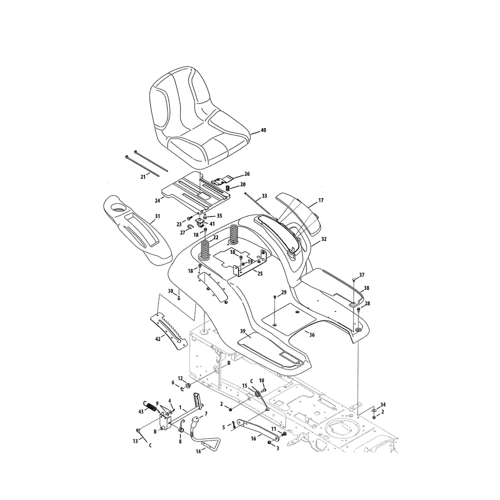 Seat/Fender/Lift Diagram and Parts List for 13AF91AP056  Cub Cadet Lawn Tractor